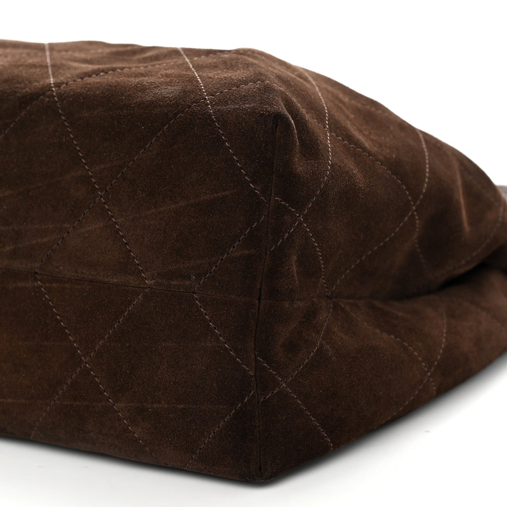 Suede Calfskin Lambskin Quilted Large Maxi Hobo Dark Brown