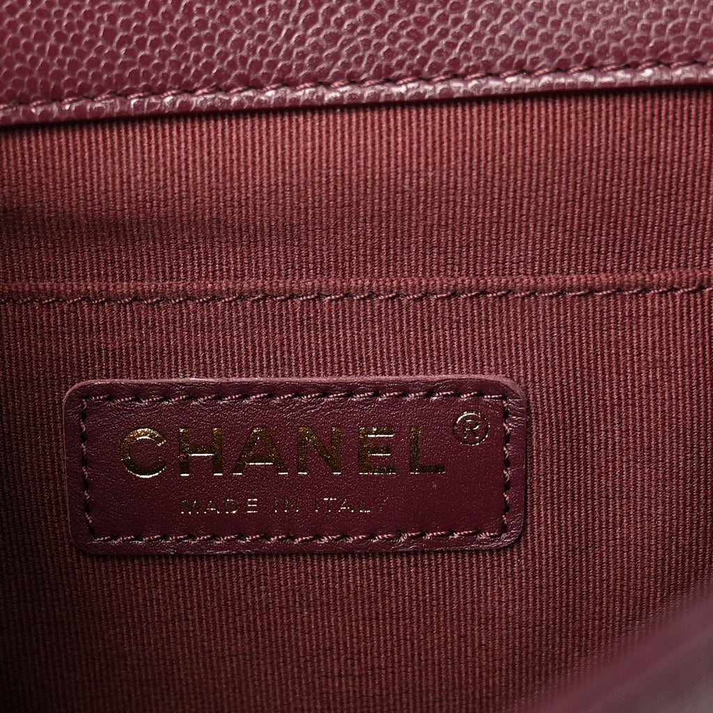 Shiny Caviar Quilted Medium Duma Pockets Drawstring Backpack Dark Burgundy