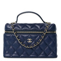 Caviar Quilted Top Handle Slim Vanity With Chain Navy