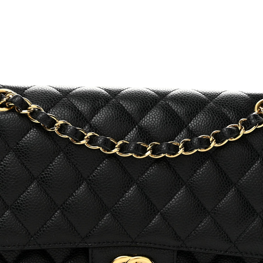 Caviar Quilted Medium Double Flap Black