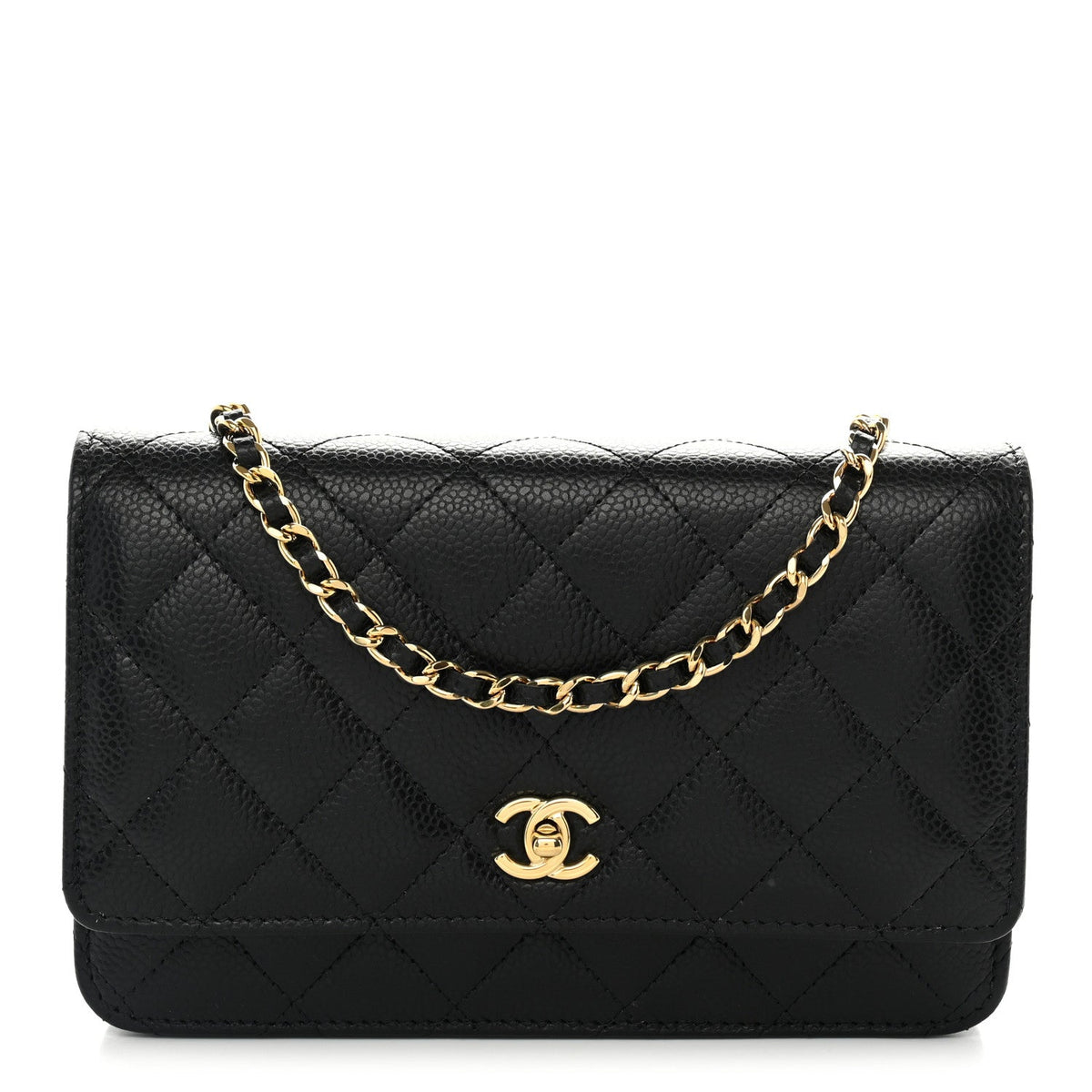 Caviar Quilted CC Turnlock Wallet On Chain WOC Black
