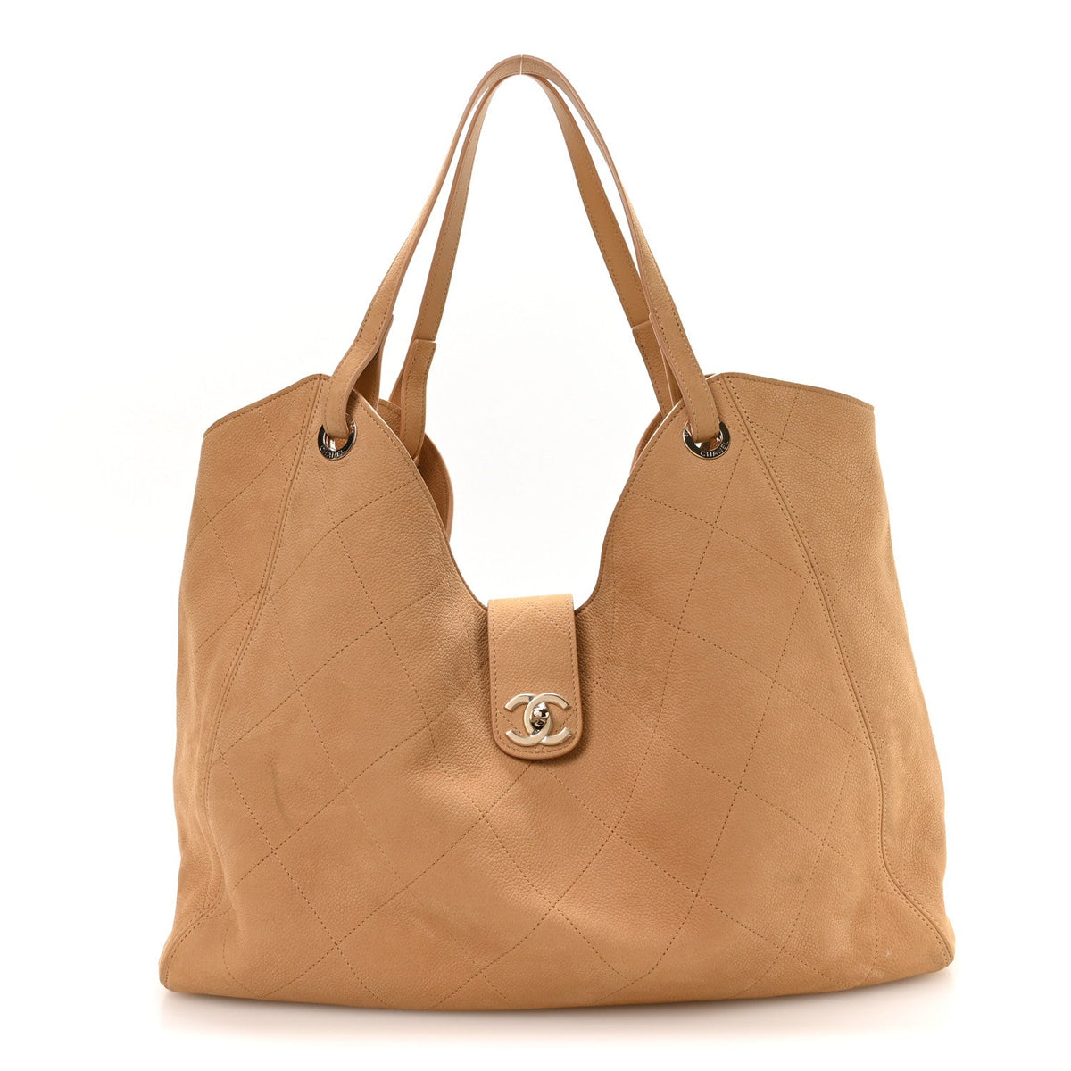 Nubuck Caviar Quilted Maxi Shopping Bag Beige
