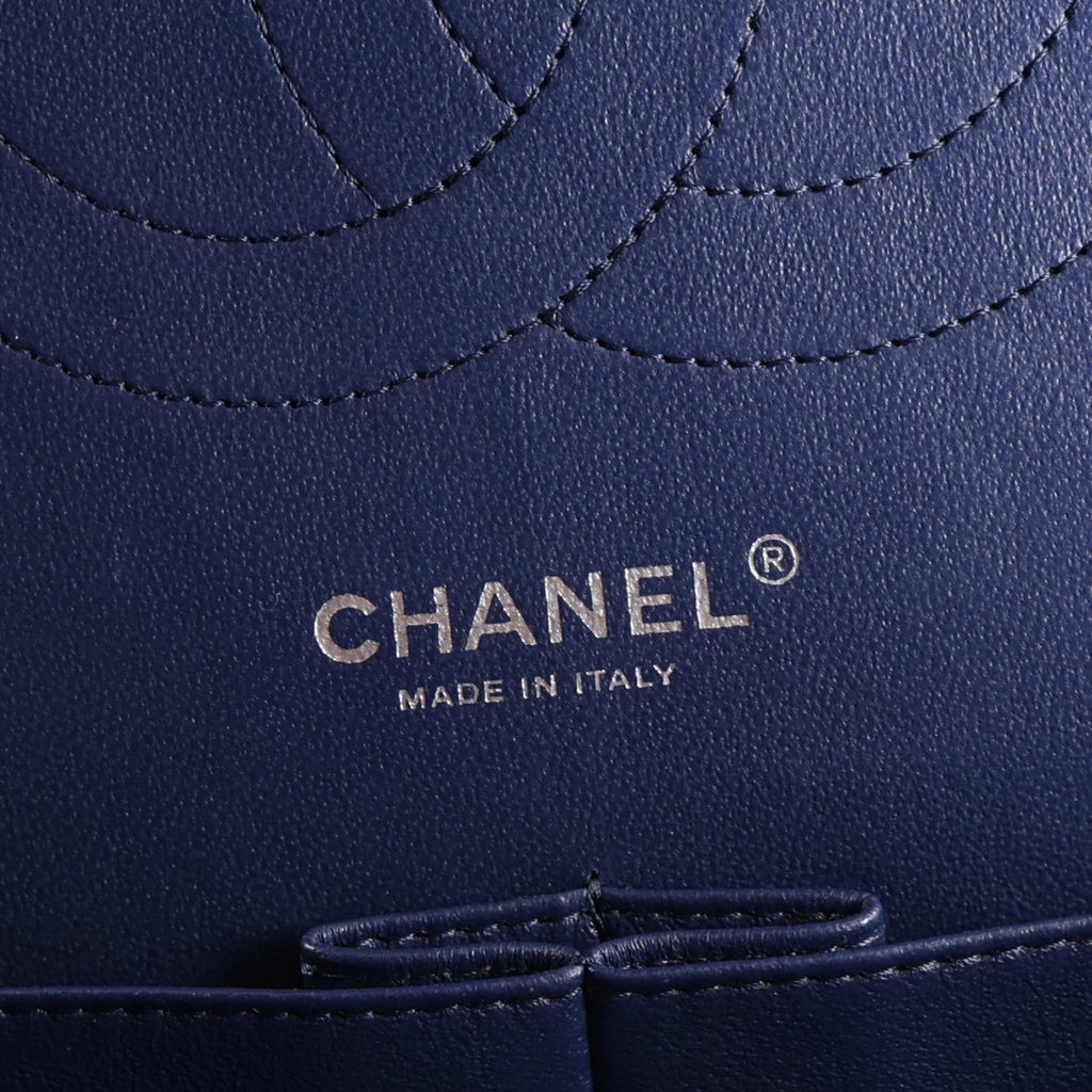 Lambskin Quilted Tri-Color Jumbo Double Flap Blue