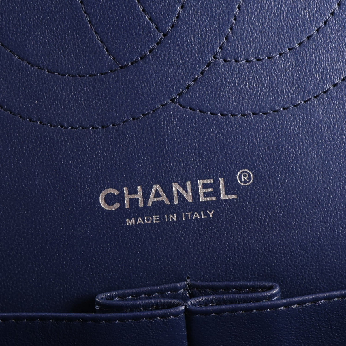 Lambskin Quilted Tri-Color Jumbo Double Flap Blue