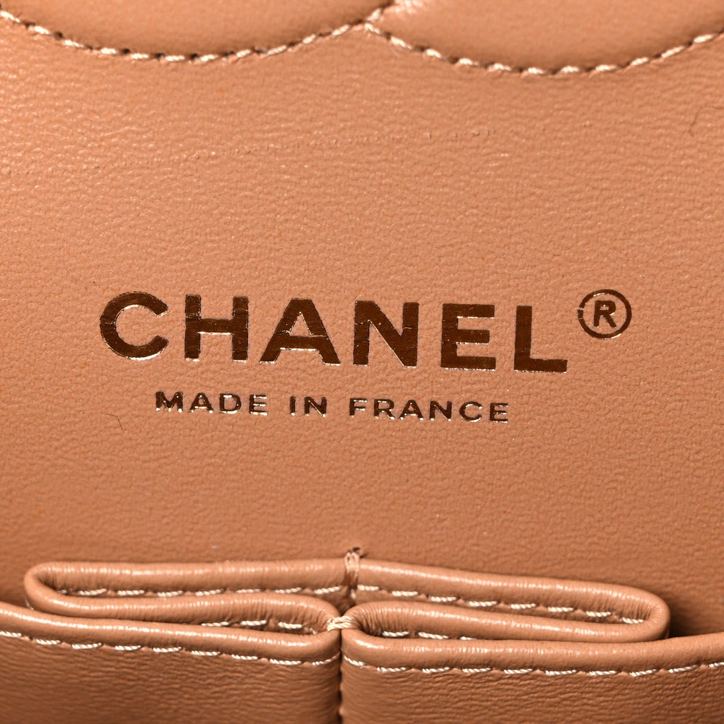 Caviar Quilted Medium Double Flap Light Brown