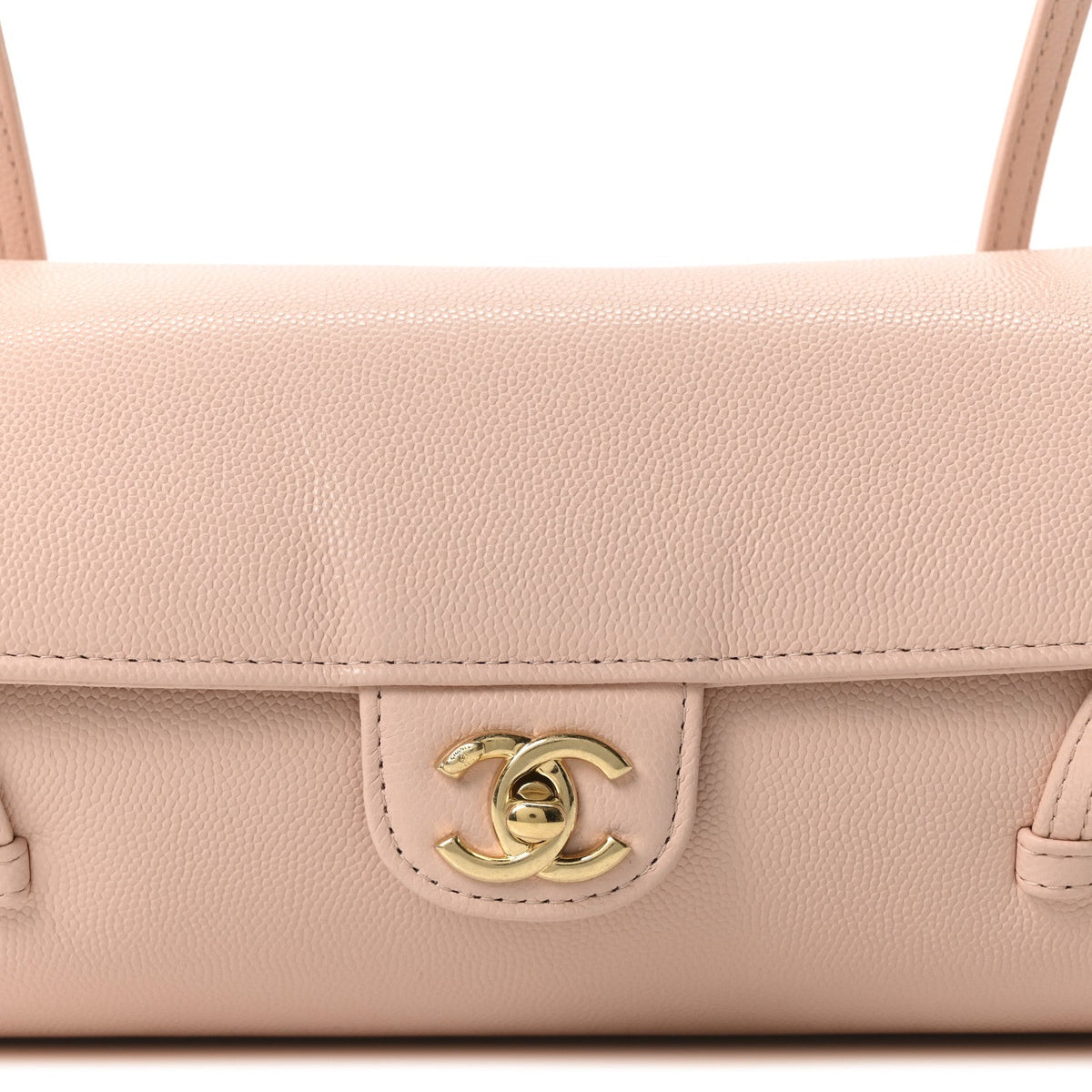 Shiny Caviar Preppy Coco Small Bowling Bag Light Pink