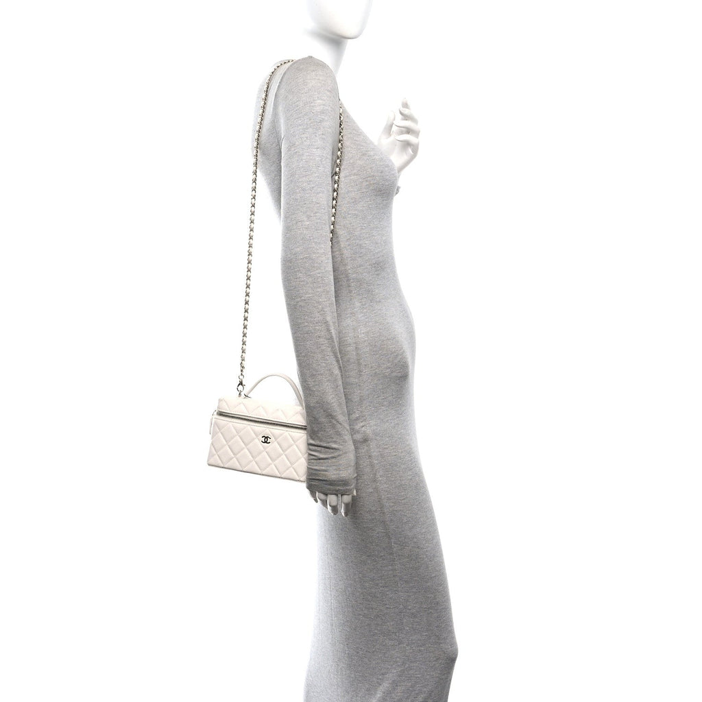 Caviar Quilted Top Handle Slim Vanity With Chain White