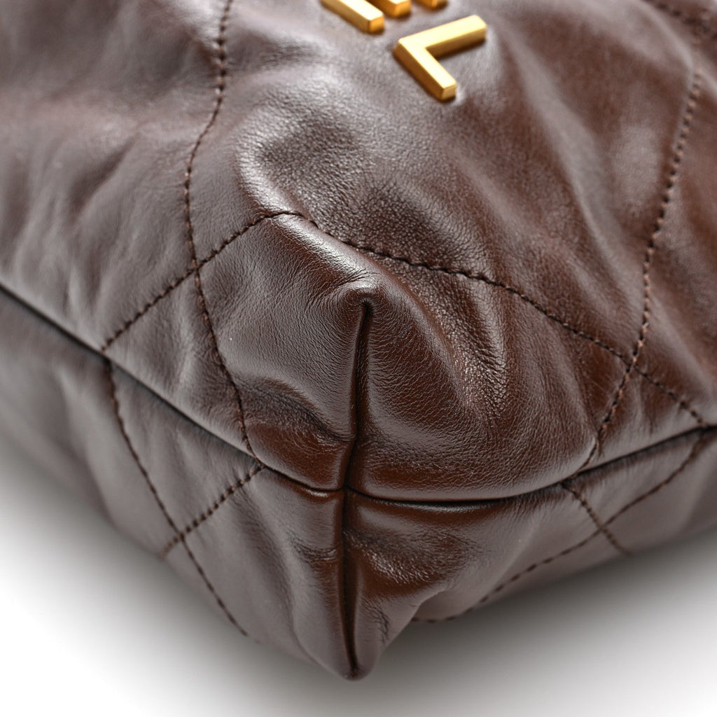 Shiny Calfskin Quilted Mini Chanel 22 Brown