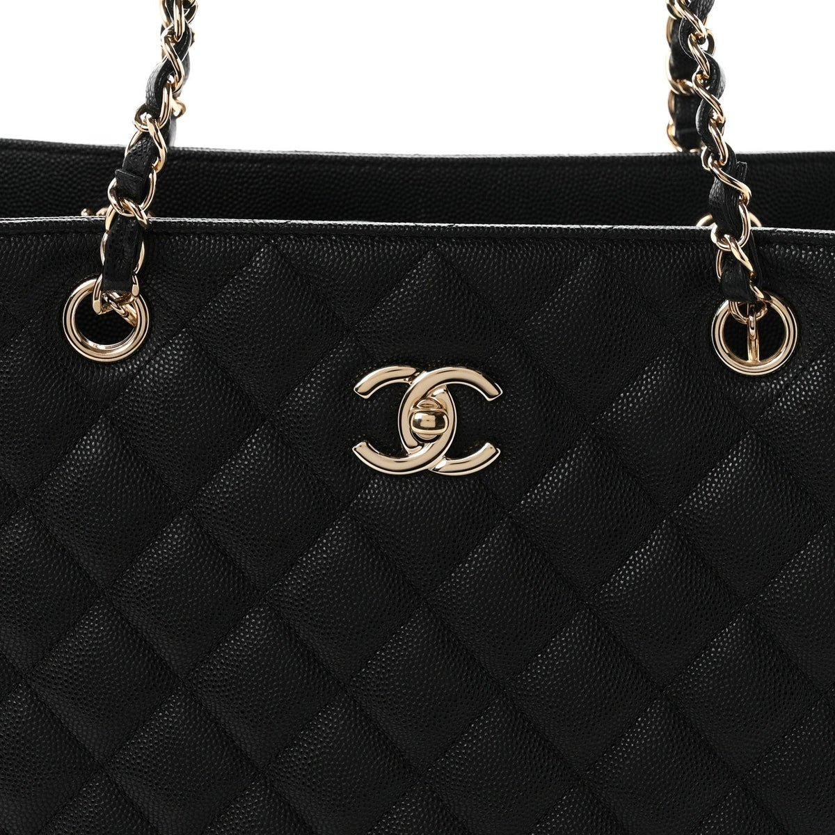 Caviar Quilted Small Shopping Tote Black
