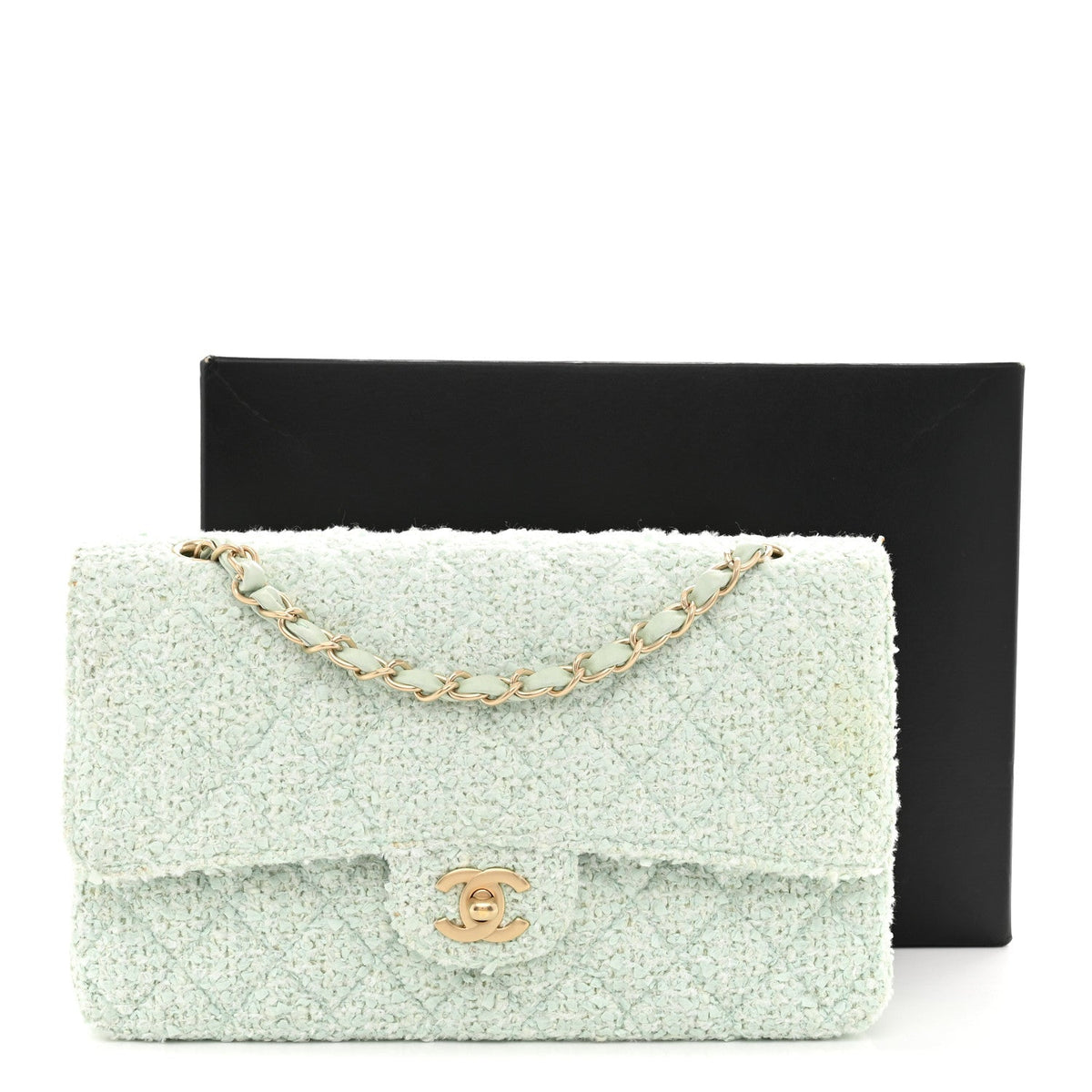 Tweed Medium Double Flap Light Turquoise
