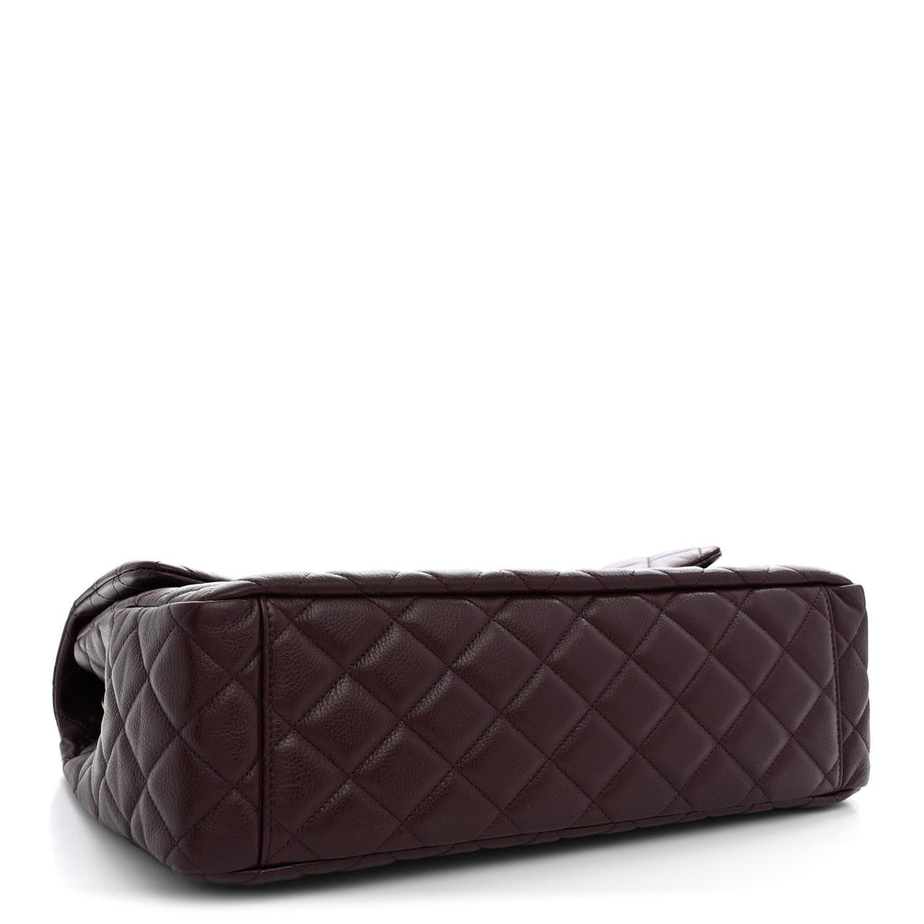 Grained Calfskin Quilted XXL Travel Flap Bag Burgundy