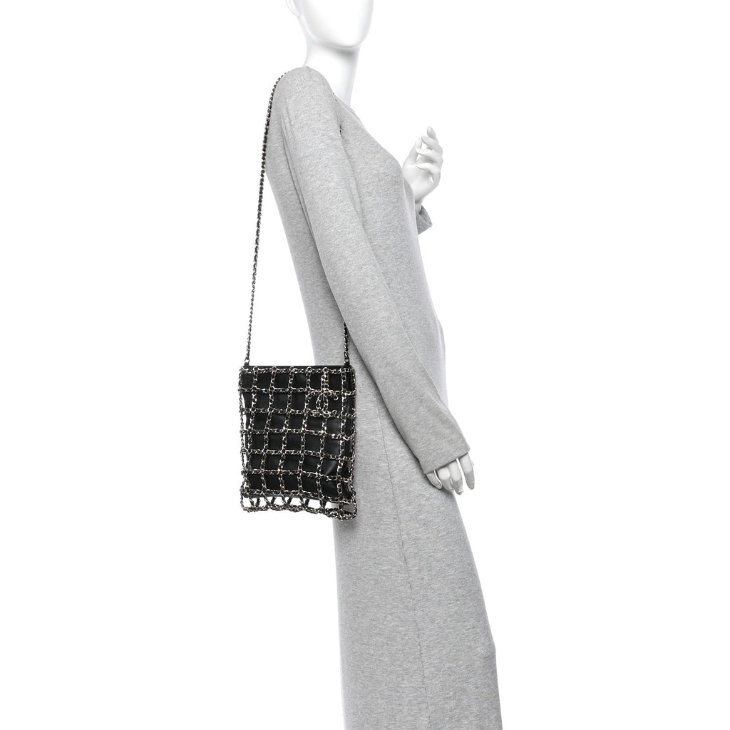 Lambskin Shopping Chain Tote Black
