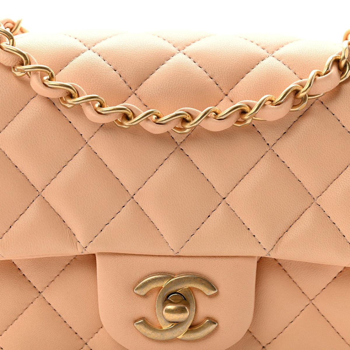 Lambskin Quilted Mini Rectangular Flap Beige