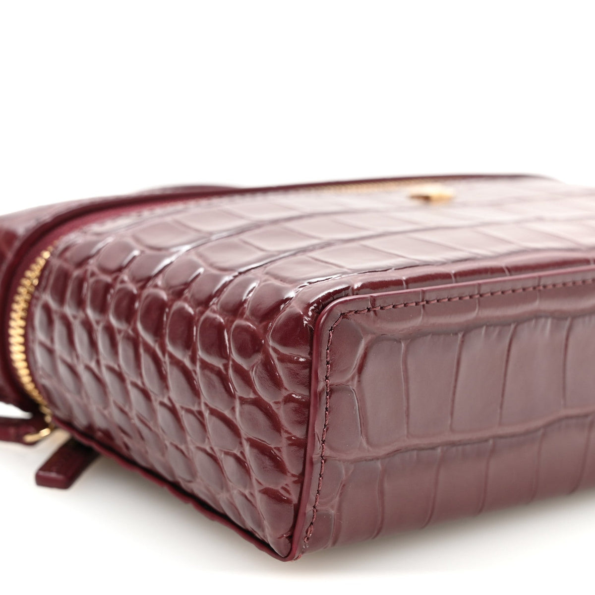 Calfskin Crocodile Embossed Crococo Exoticoco Vanity With Chain Dark Burgundy