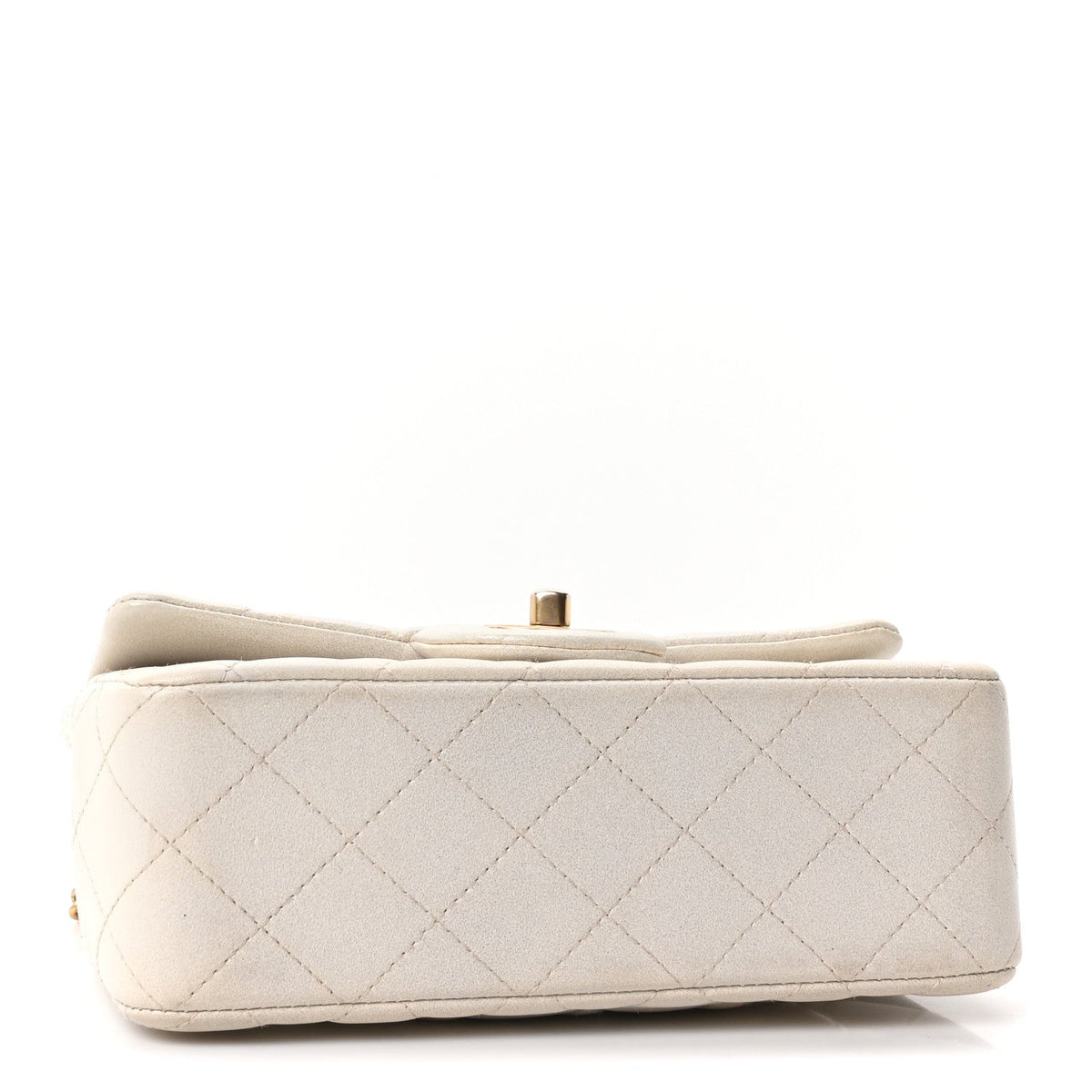 Iridescent Lambskin Quilted Mini Top Handle Rectangular Flap White