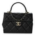 Caviar Quilted Mini Retro Twist Top Handle Flap Black