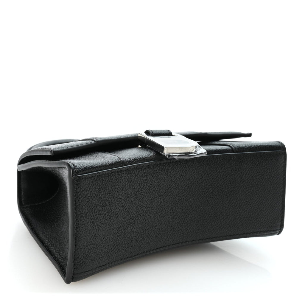 Grained Calfskin Hourglass Top Handle Bag XS Black