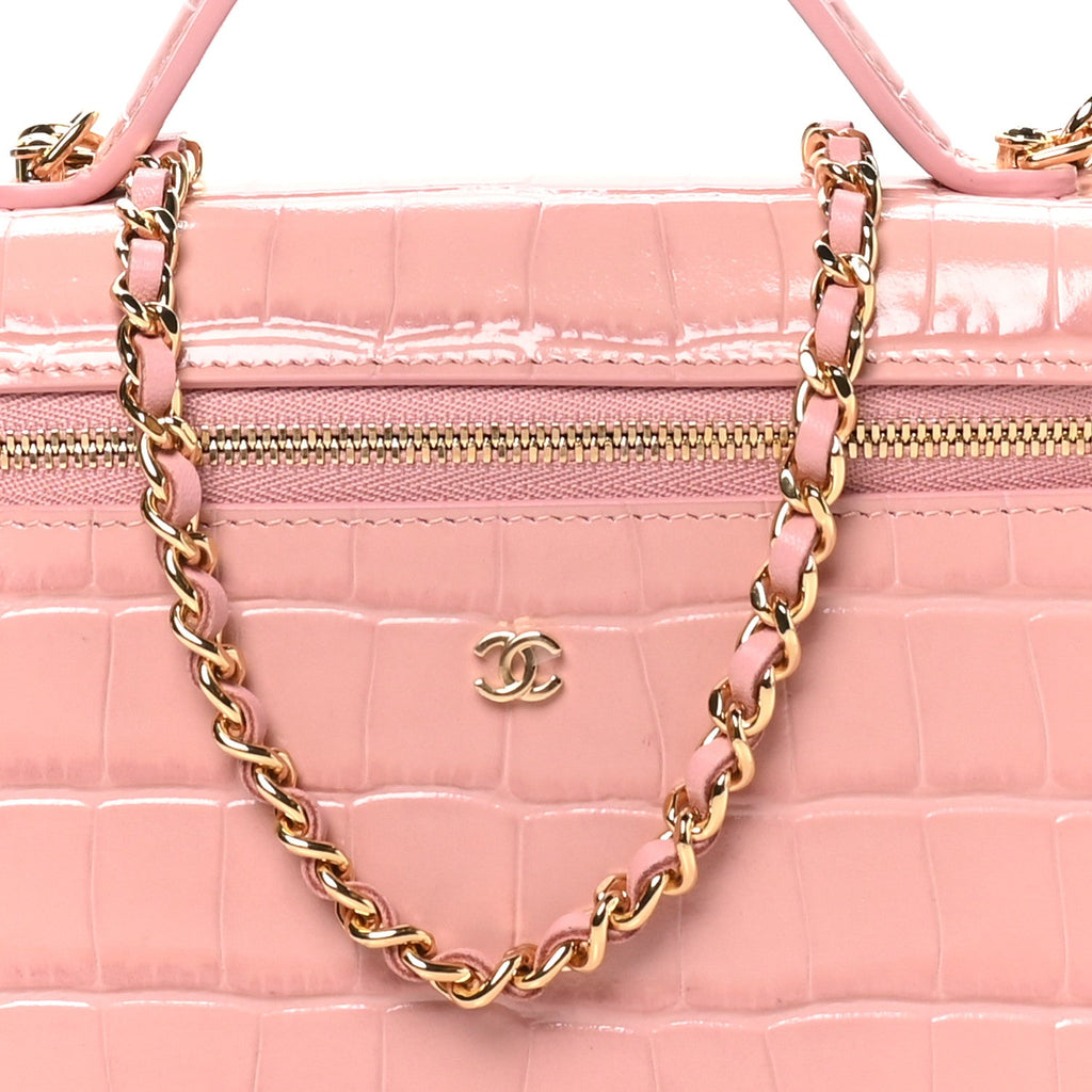 Calfskin Crocodile Embossed Crococo Exoticoco Vanity With Chain Light Pink
