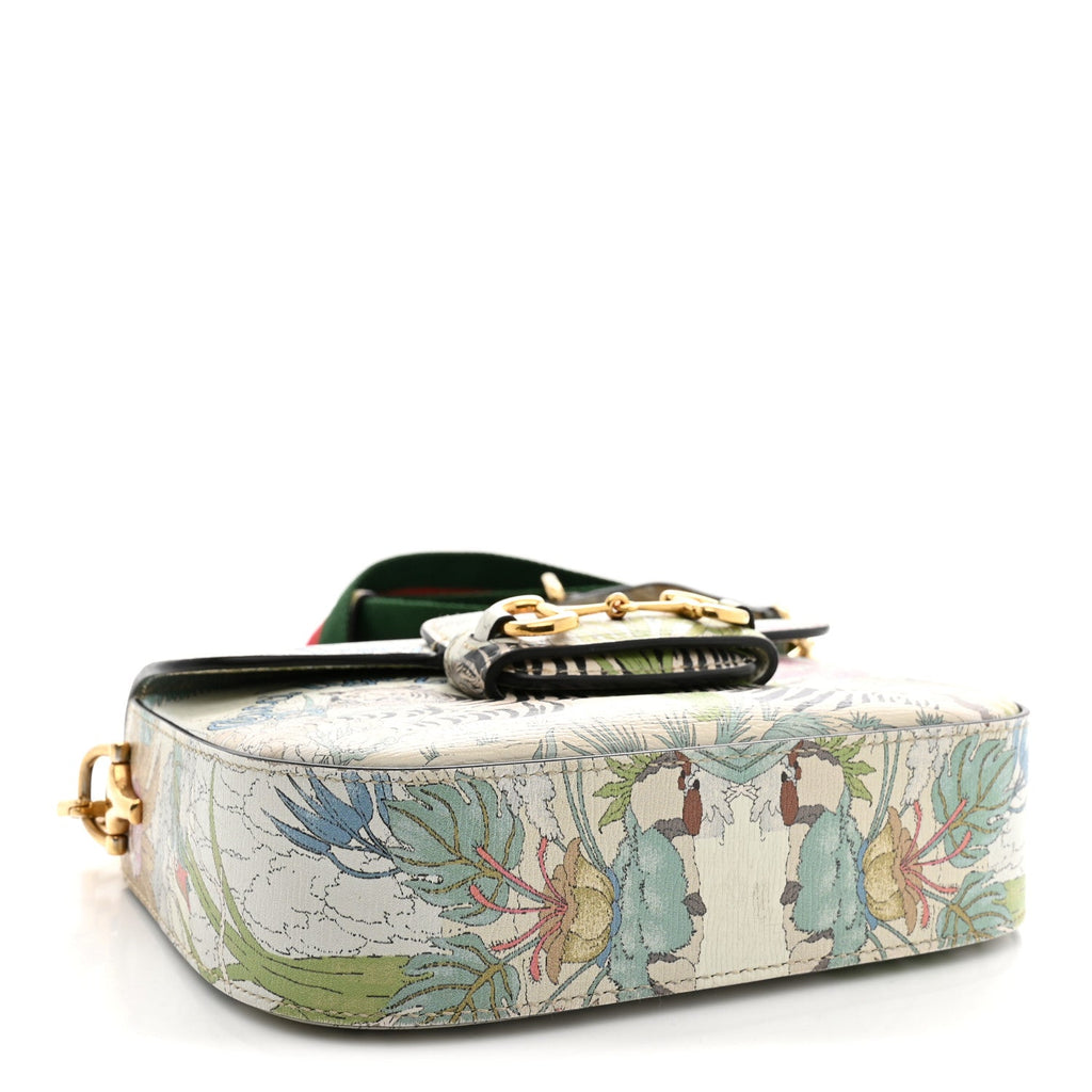 New Shangai Calfskin Tiger Savanah Web Mini Horsebit 1955 Shoulder Bag Chalky White Multicolor