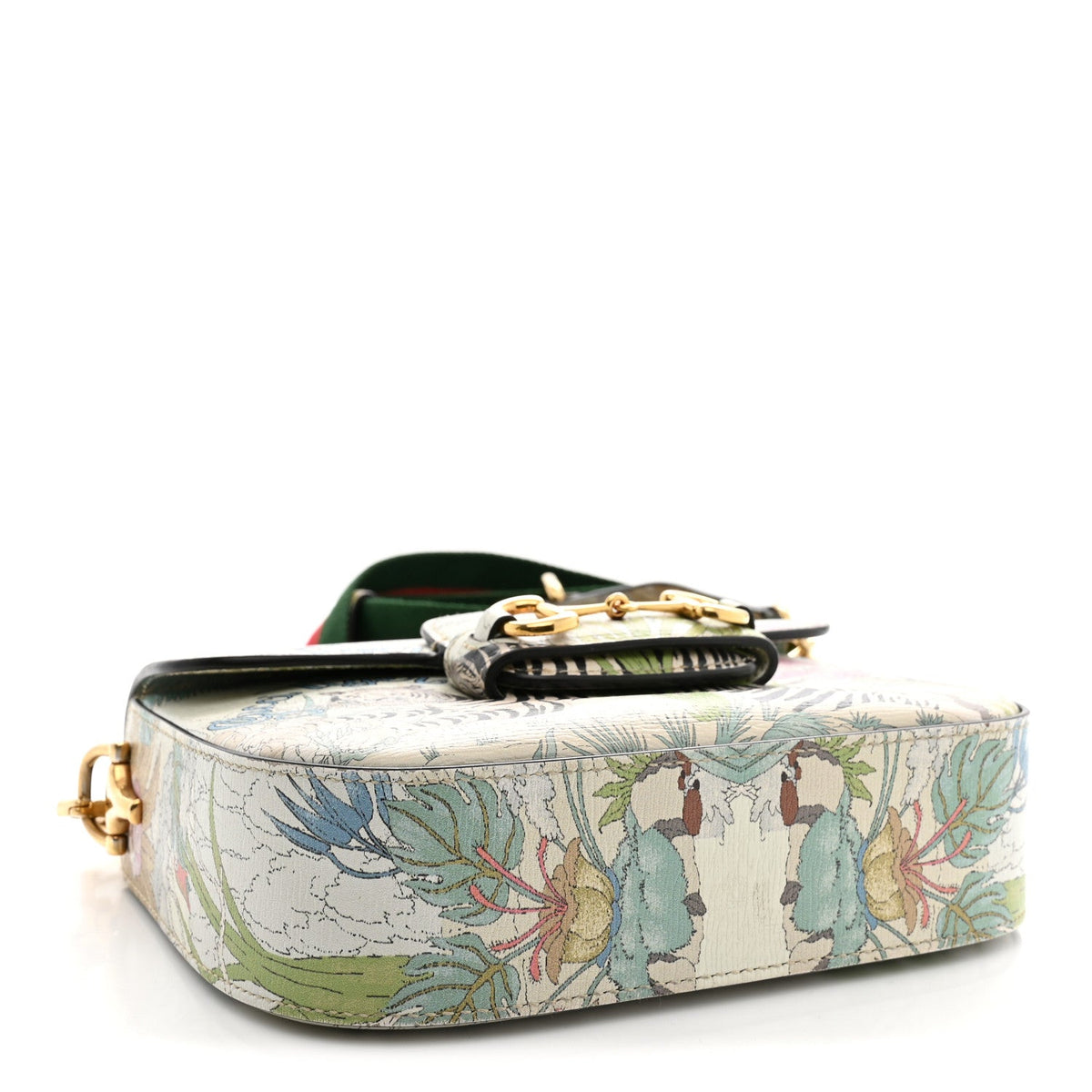 New Shangai Calfskin Tiger Savanah Web Mini Horsebit 1955 Shoulder Bag Chalky White Multicolor