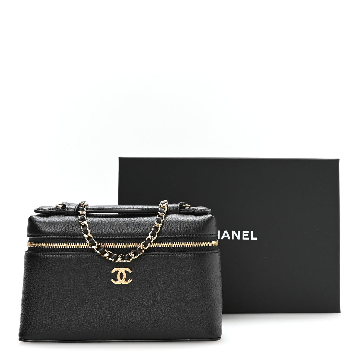 Grained Calfskin Small Supple Trapeze Vanity With Chain Black