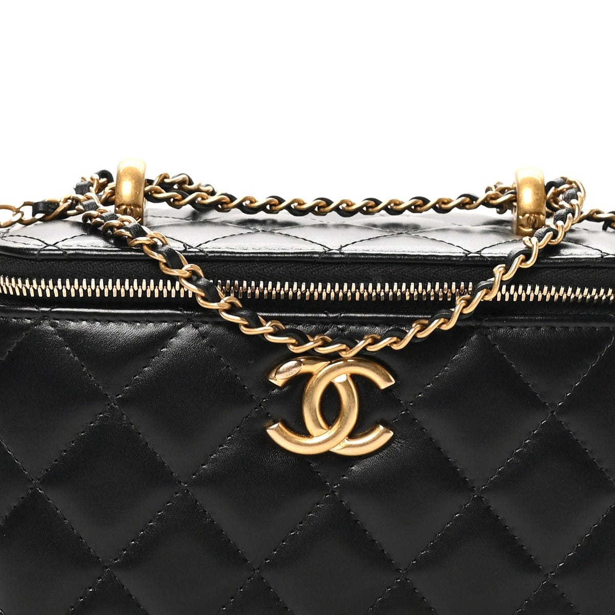 Calfskin Quilted Perfect Fit Vanity Case With Chain Black
