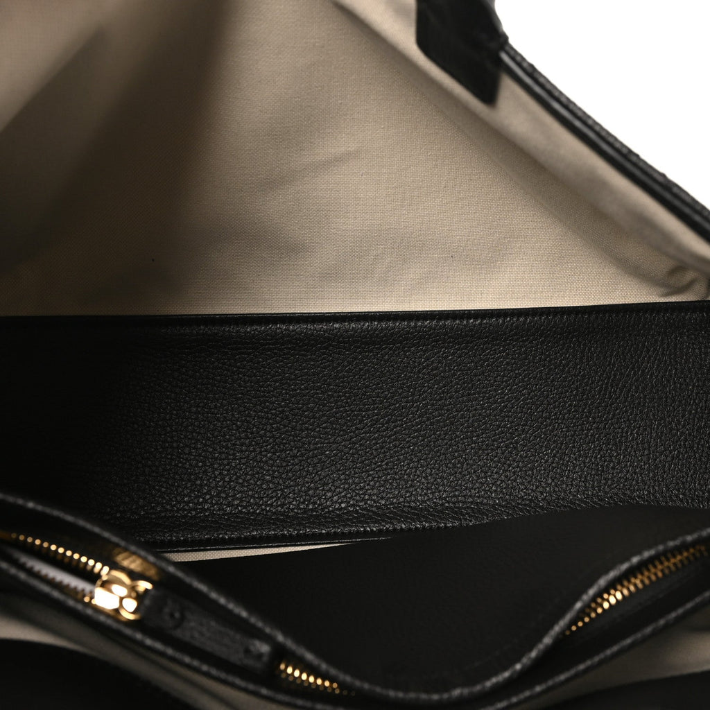 Grained Calfskin Stitched Urban Essentials Shopping Bag Black