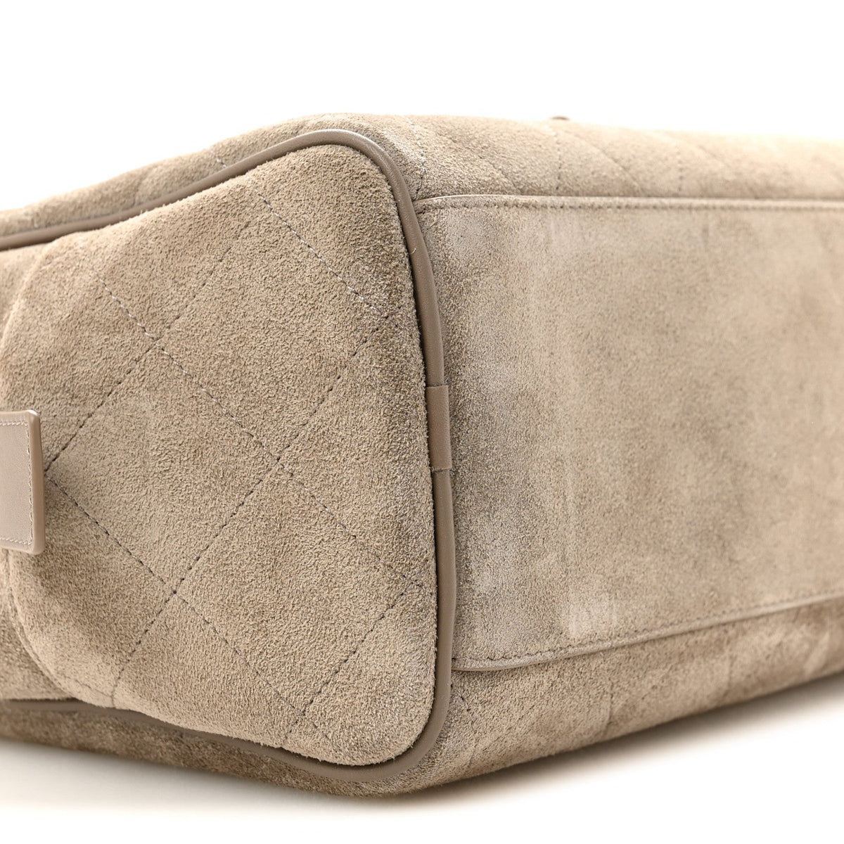 Suede Calfskin Large Perfect Bowling Bag Grey