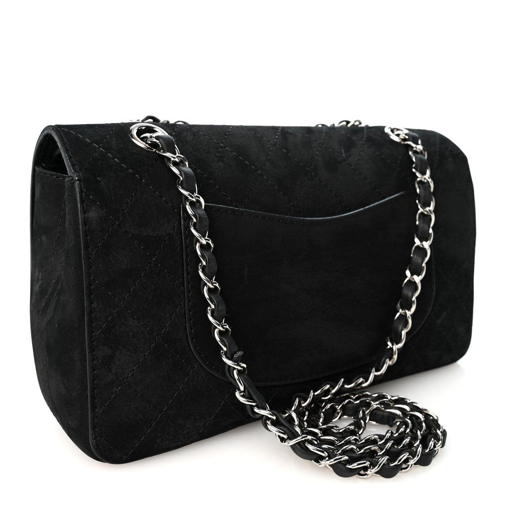 Suede Quilted Medium Double Flap Black