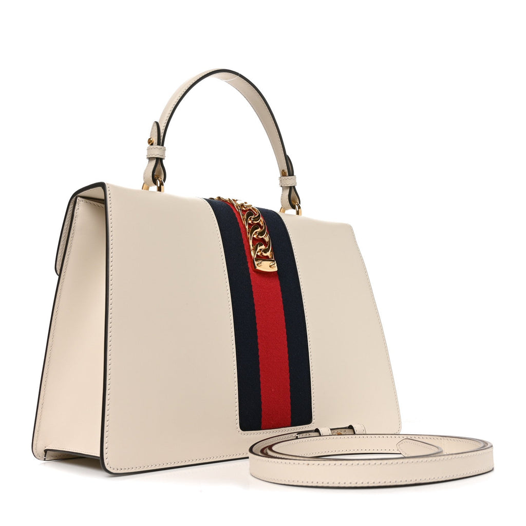 Calfskin Web Medium Sylvie Top Handle Bag White