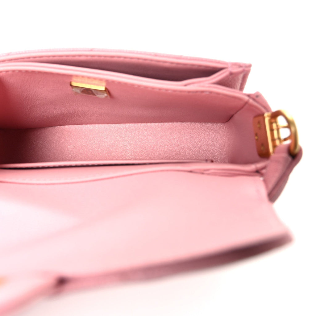 Shiny Caviar Quilted Mini Top Handle Flap Pink Pink