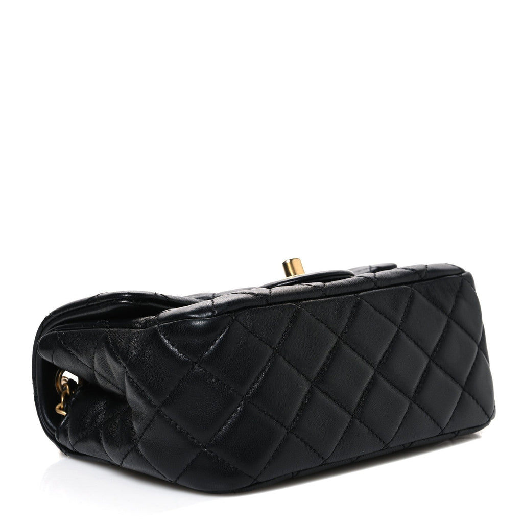Lambskin Quilted Mini Pearl Crush Flap Black