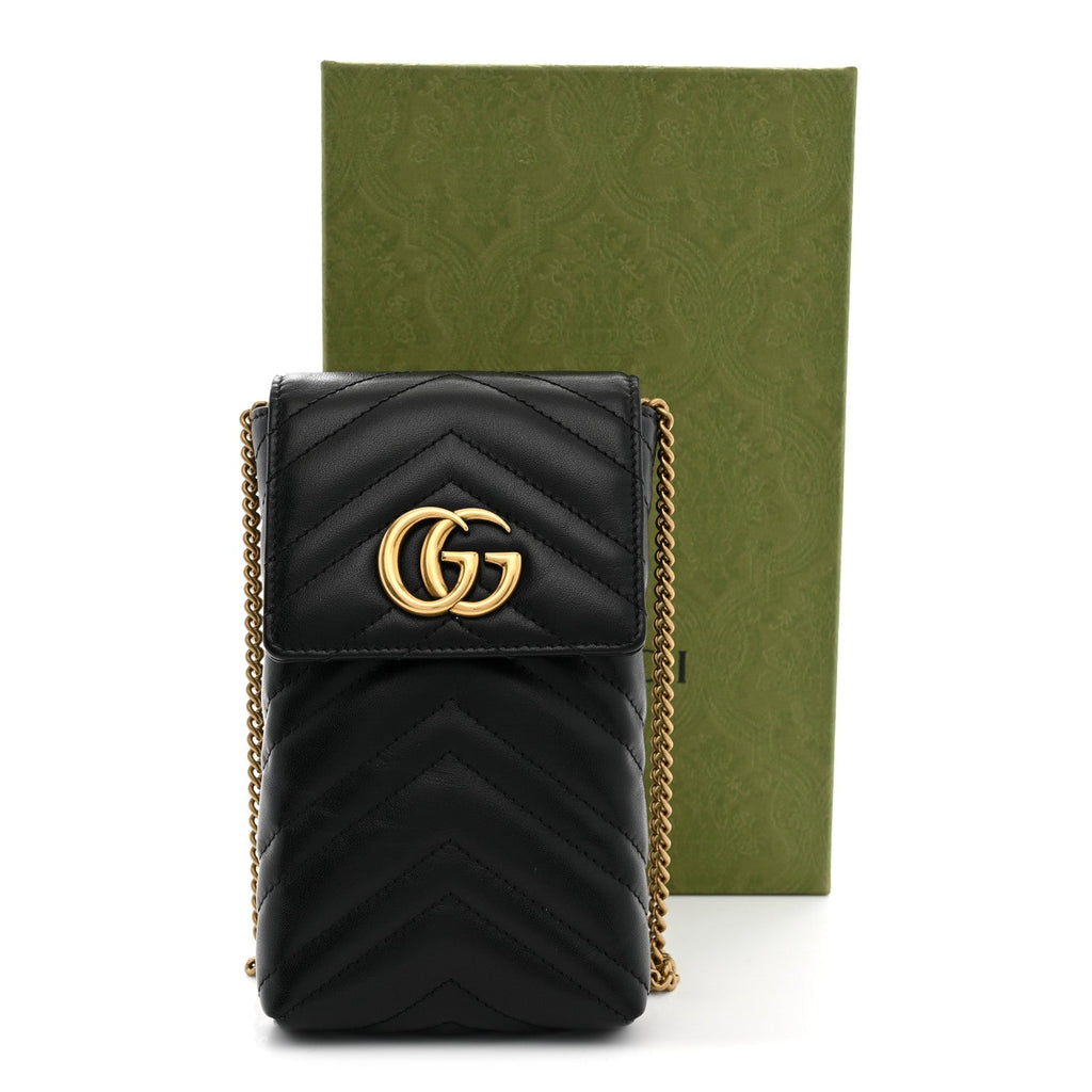 Calfskin Small GG Marmont Phone Crossbody Bag Black