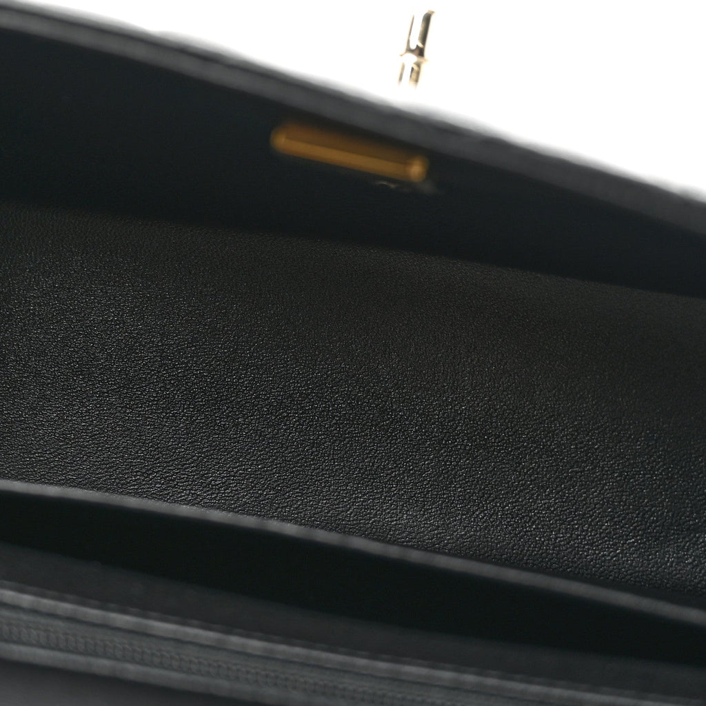 Lambskin Quilted Top Handle East West Flap Black