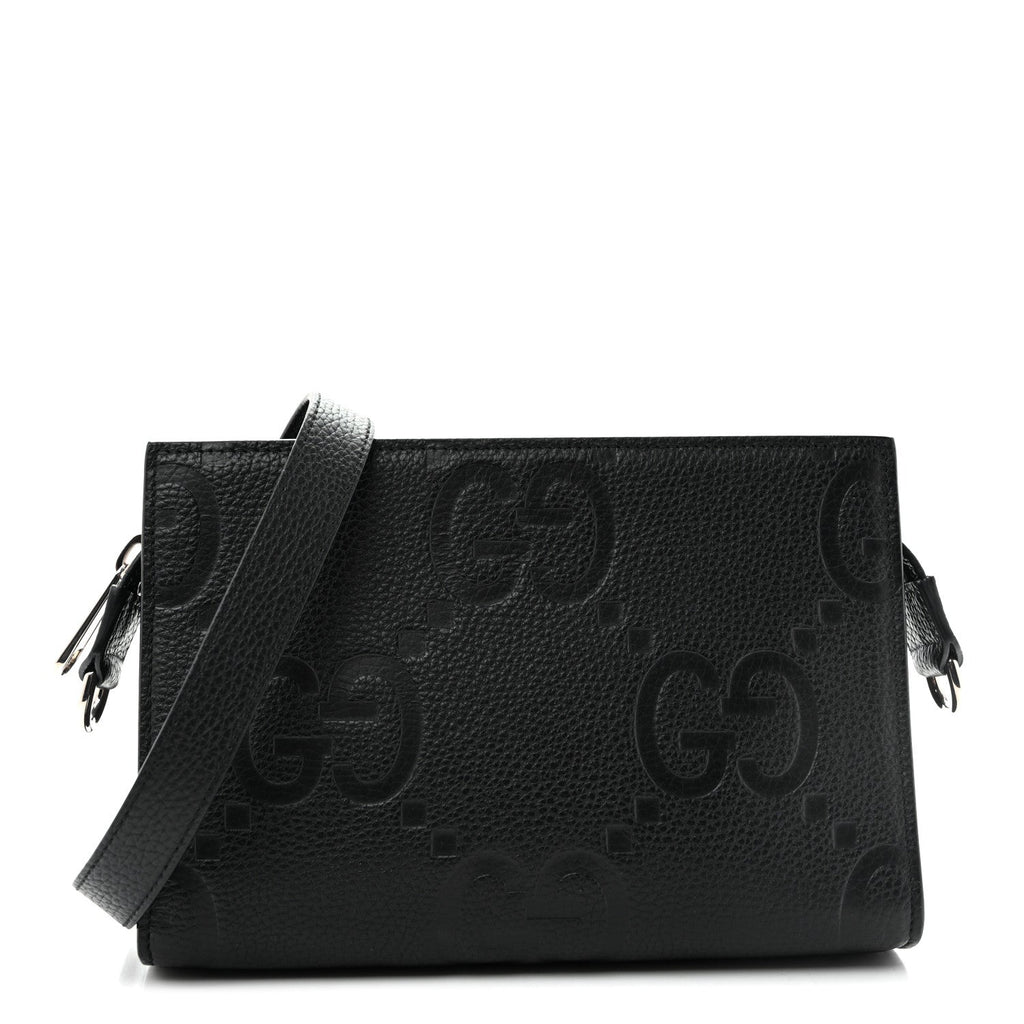 Monogram Jumbo GG Textured Dollar Calfskin Crossbody Bag Black