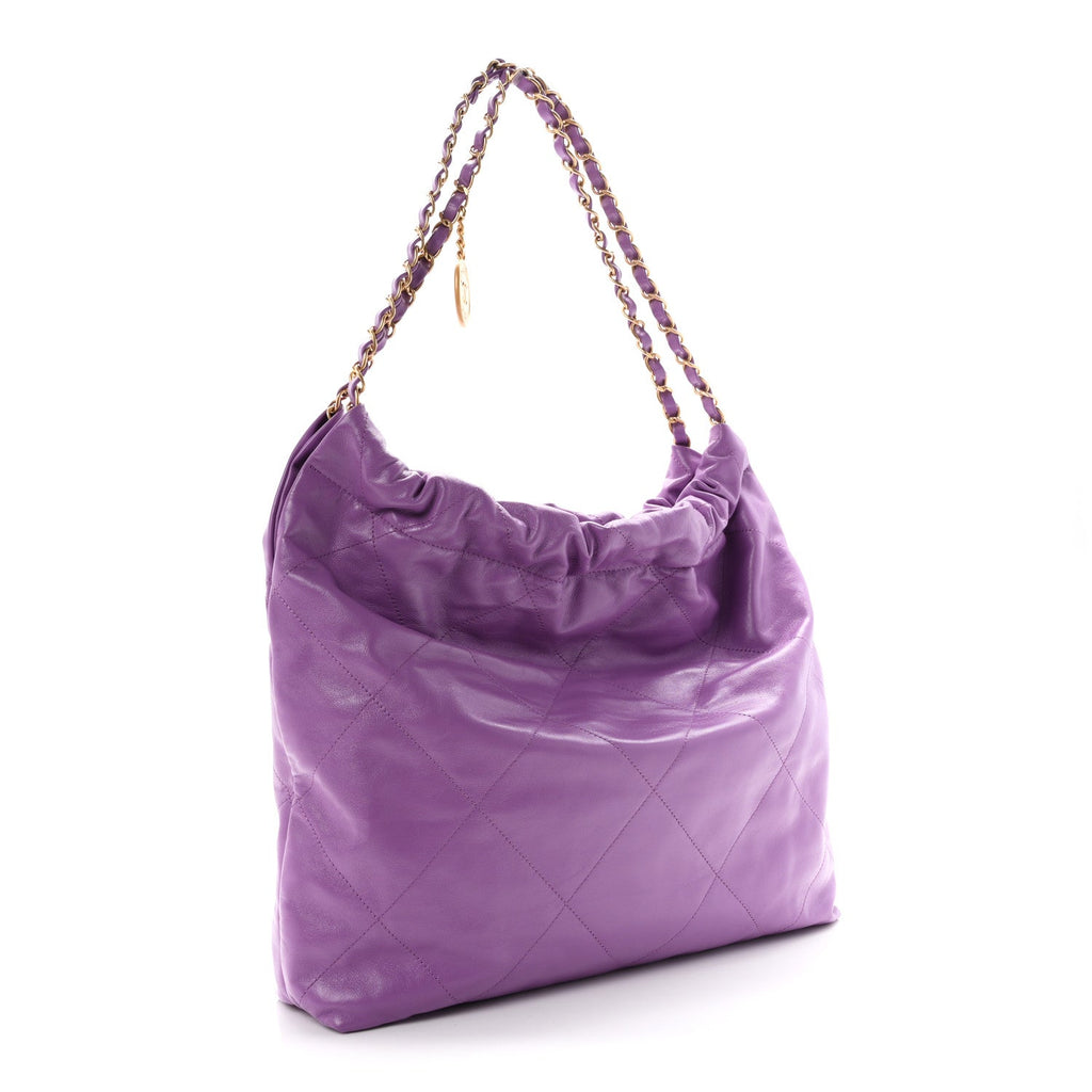 Shiny Calfskin Quilted Chanel 22 Purple