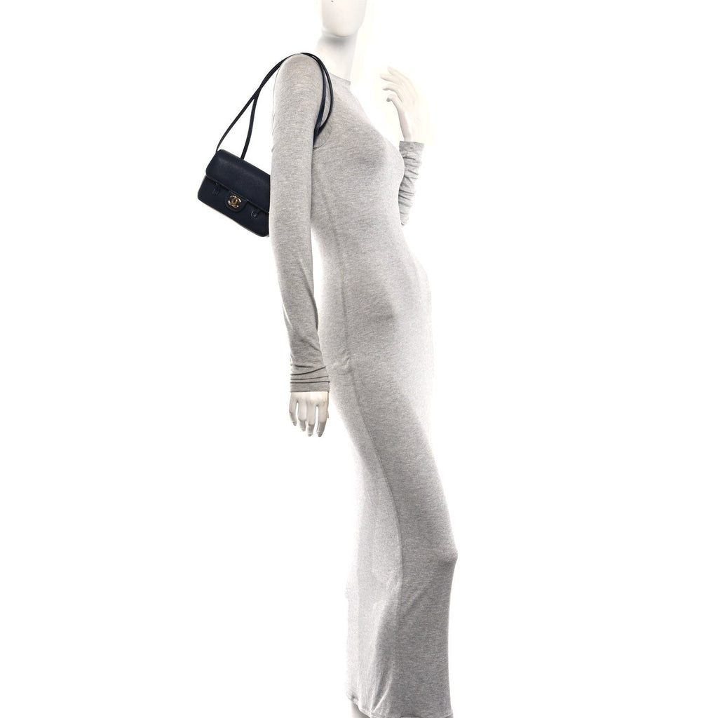 Shiny Caviar Mini Preppy Coco Shoulder Bag Dark Blue