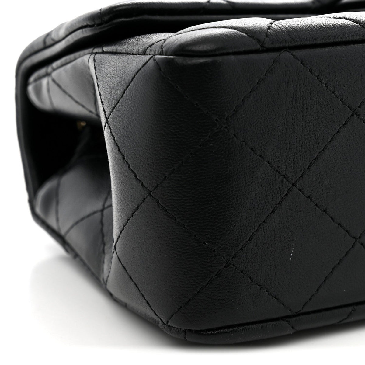 Lambskin Quilted Mini Rectangular Flap Black