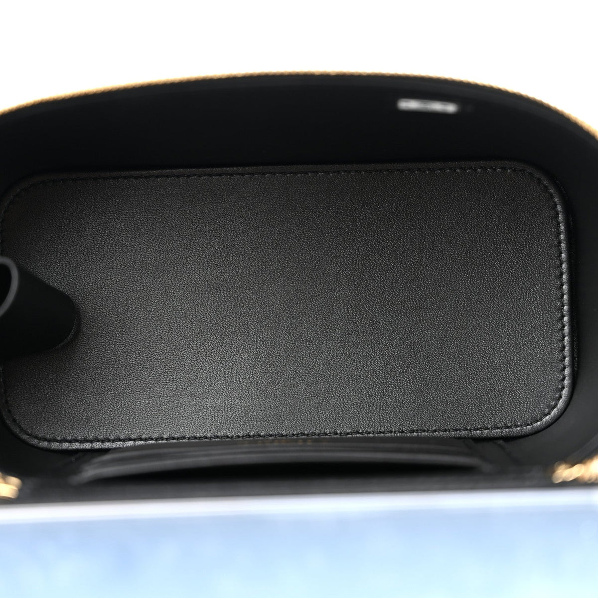 Calfskin Crocodile Embossed Crococo Small Top Handle Vanity Case With Chain Black