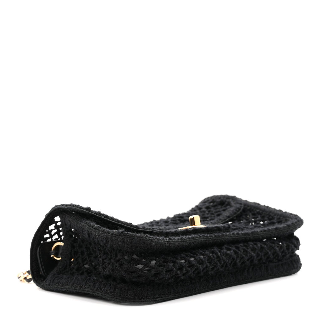 Mesh Macrame Small Flap Bag Black