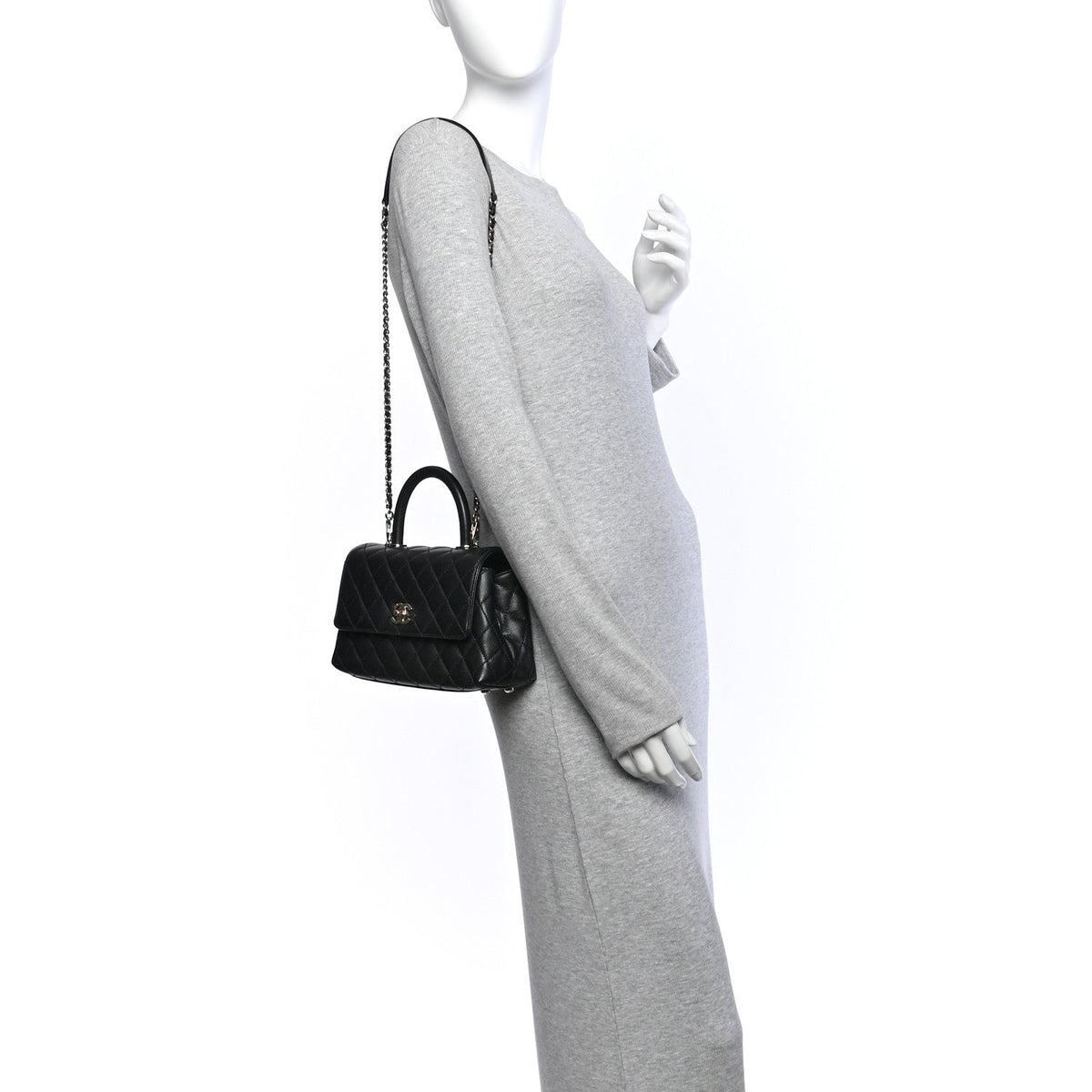 Caviar Quilted Mini Coco Handle Flap Black