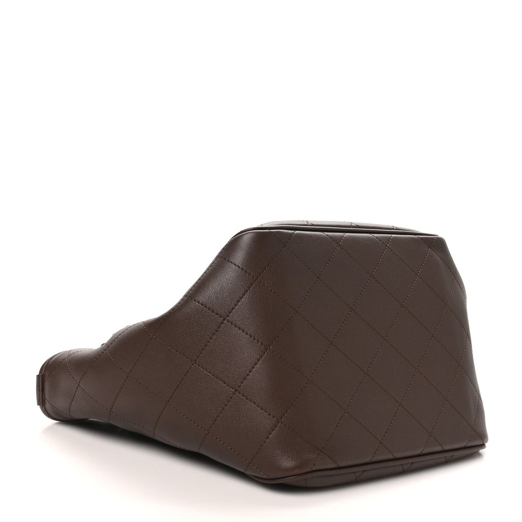 Calfskin Stitched Mini Shopping Tote  Dark Brown