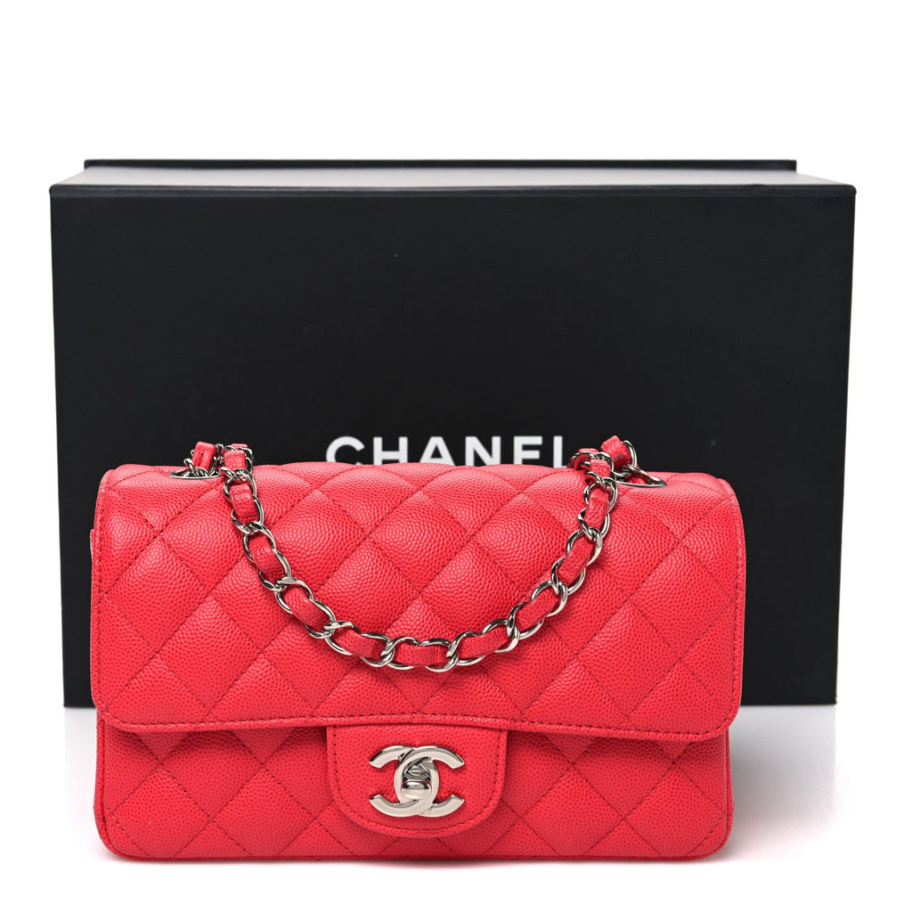 Caviar Quilted Mini Rectangular Flap Light Red