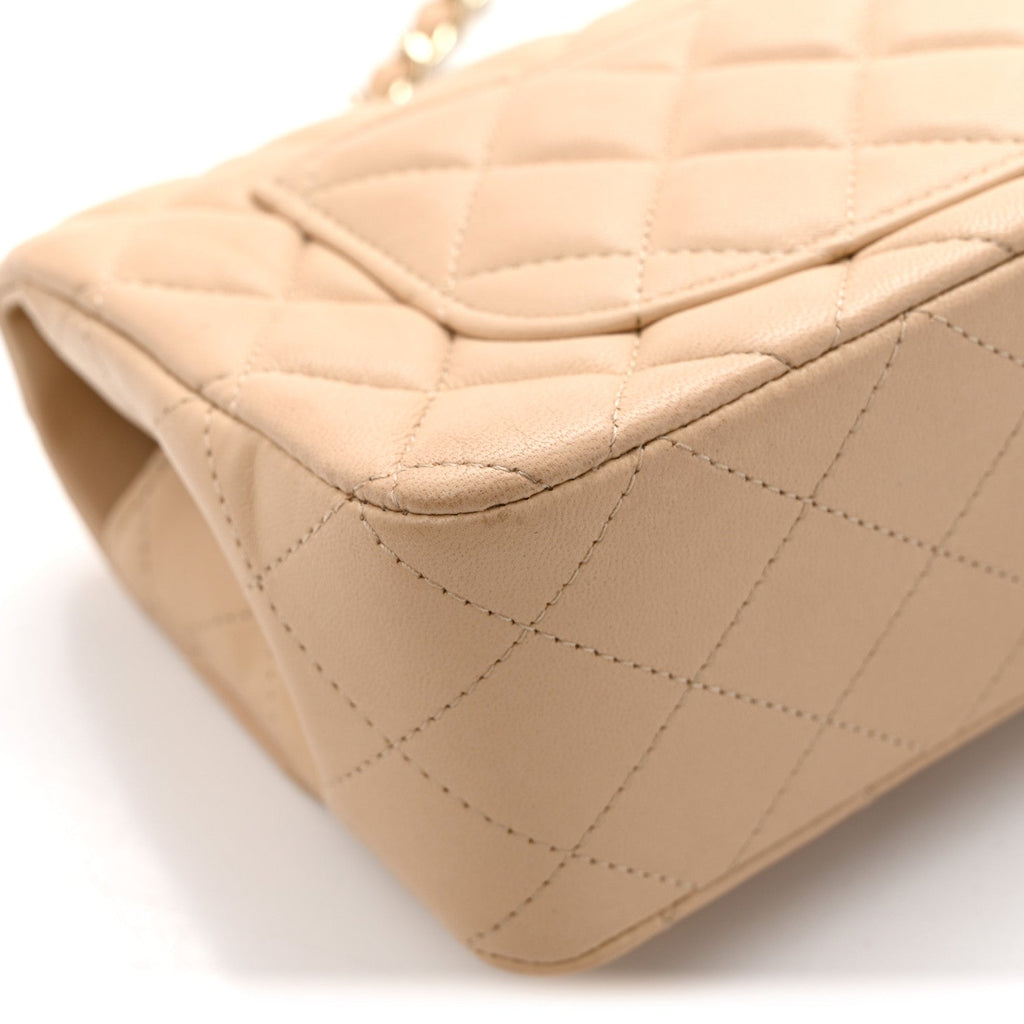 Lambskin Quilted Mini Rectangular Flap Beige