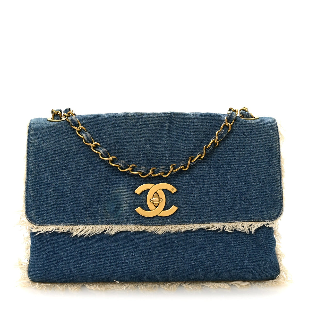 Frayed Denim Quilted Flap Blue