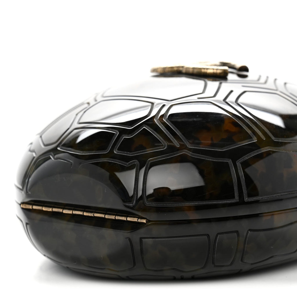 Plexiglass Shell CC Round Minaudiere Clutch Brown