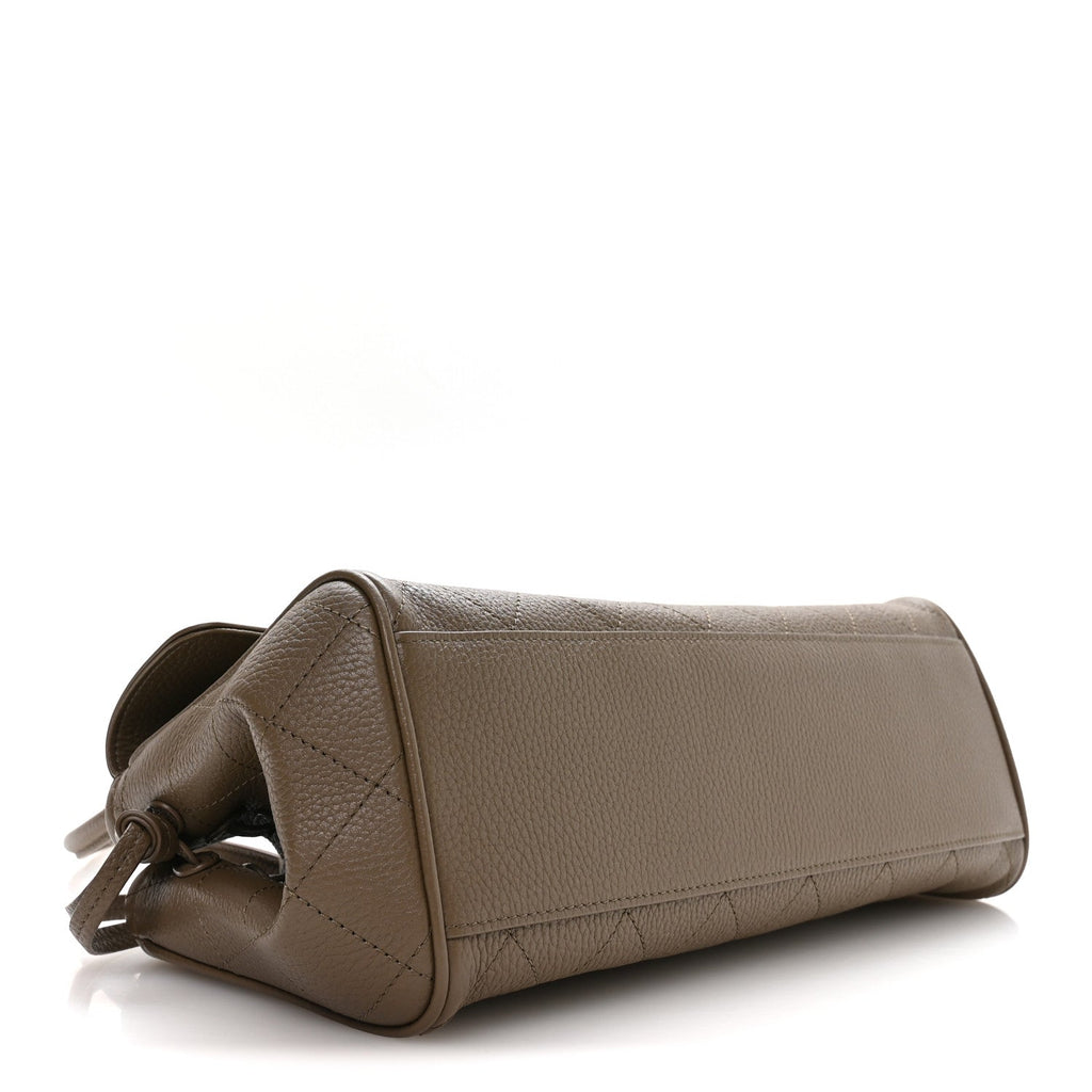 Grained Calfskin Stitched Urban Essentials Small Shopping Bag Dark Khaki