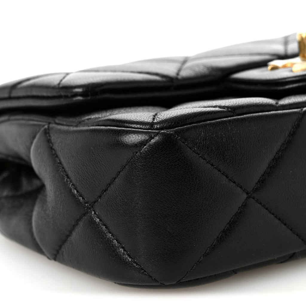 Lambskin Quilted Pearl Mini Flap Black