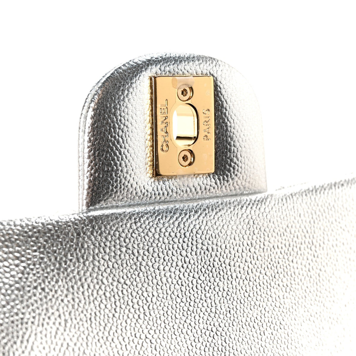 Metallic Caviar Quilted Top Handle East West Flap Silver