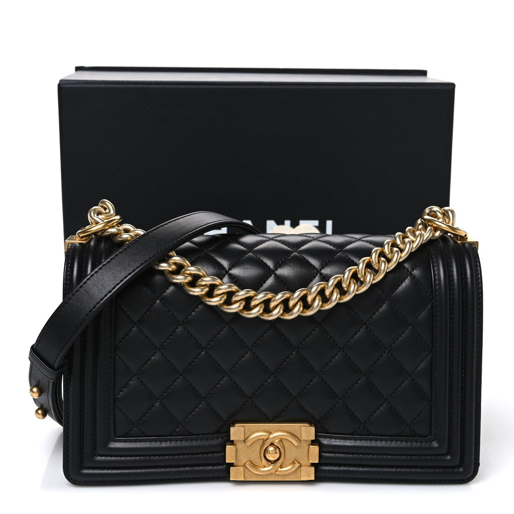 Lambskin Quilted Medium Boy Flap Black
